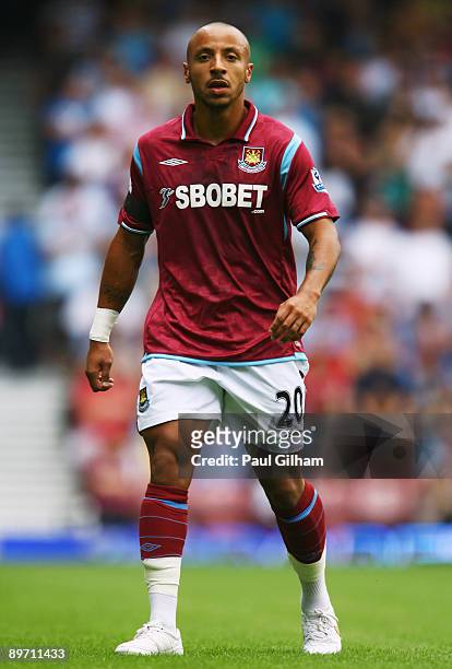 Julien Faubert of West Ham United in action during the Bobby Moore Cup between West Ham United and Napoli at Upton Park on August 8, 2009 in London,...