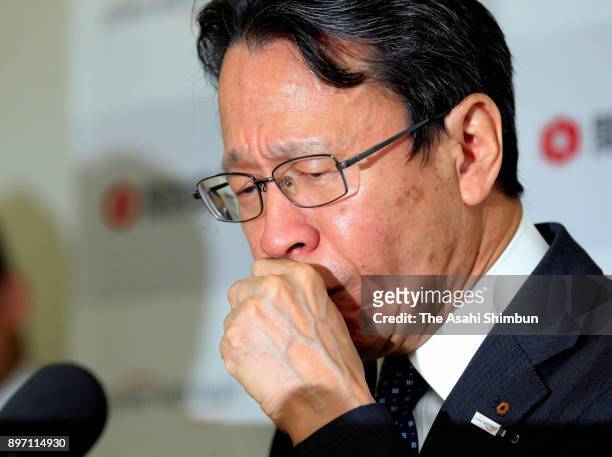 Kansai Electric Power President Shigeki Iwane speaks during a press conference on decommission of its Oi Nuclear Power Plant at the company...