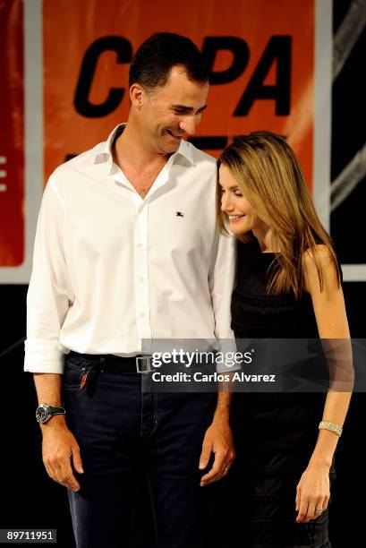 Prince Felipe of Spain and Princess Letizia of Spain attend the 28th Copa del Rey Mapfre Audi Sailing Cup Awards Celebration at Ses Voltes Cultural...