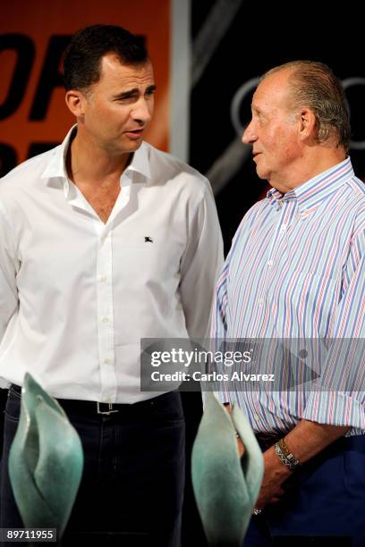 Prince Felipe of Spain and King Juan Carlos of Spain attend the 28th Copa del Rey Mapfre Audi Sailing Cup Awards Celebration at Ses Voltes Cultural...