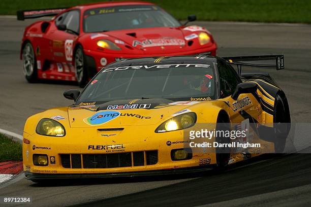 Olivier Beretta drives the GT2 Corvette Racing Chevrolet Corvette C6-R during the American Le Mans Series Acura Sports Car Challenge on August 8,...