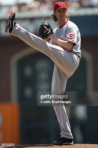 Bronson Arroyo of the Cincinnati Reds pitches against the San Francisco Giants during the game at AT&T Park on August 8, 2009 in San Francisco,...