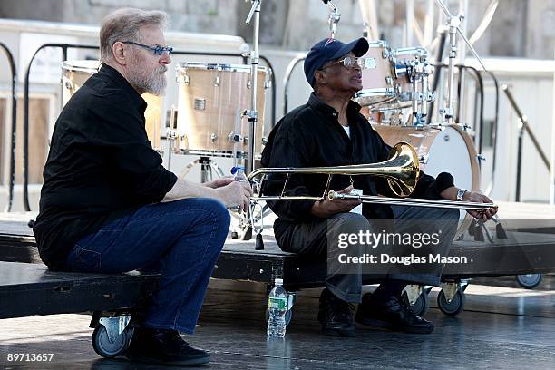 Lew Tabackin and Curtis Fuller look on as Cedar Walton performs at George Wein's CareFusion Jazz Festival at Fort Adams State Park on August 8, 2009...