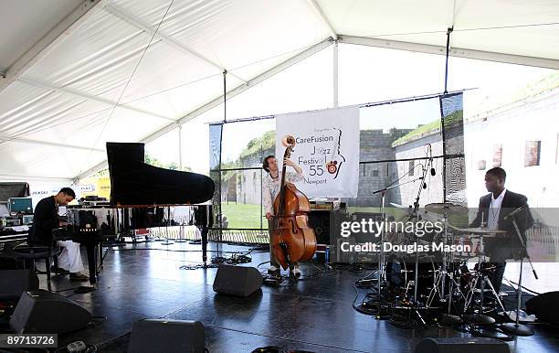 The Vijay Iyer Trio performs at George Wein's CareFusion Jazz Festival at Fort Adams State Park on August 8, 2009 in Newport, Rhode Island.