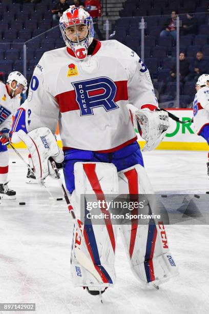 Look on Laval Rocket goalie Zach Fucale at warm up before the Syracuse Crunch versus the Laval Rocket game on December 20 at Place Bell in Laval, QC
