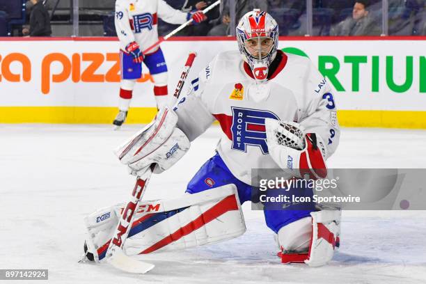 Look on Laval Rocket goalie Zach Fucale at warm up before the Syracuse Crunch versus the Laval Rocket game on December 20 at Place Bell in Laval, QC