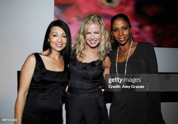 Actresses Ming Na, Keri Lynn Pratt and Holly Robinson Peete at the Chaz Dean Salon Product Launch at Chaz Dean Salon on August 8, 2009 in Hollywood,...