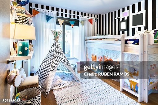 Kid bedroom with teepee and bunk bed. Kid bedroom with teepee and bunk bed.