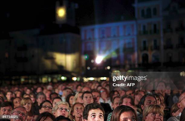 Spectators watch a movie on the Piazza Grande during the 62nd Locarno international film festival on late August 8, 2009 in Locardo. The 62nd Locarno...