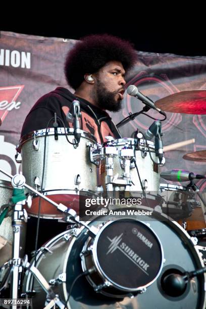 Questlove performs with the Roots at "Rock The Bells" at the San Manuel Amphitheater on August 8, 2009 in San Bernardino, California.