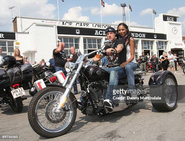 Wayne Bridge and Su-Elise Nash attend a photocall for Harley Davidson Celebrity Bike Ride at Ace Cafe, Wembley on August 9, 2009 in London, England.