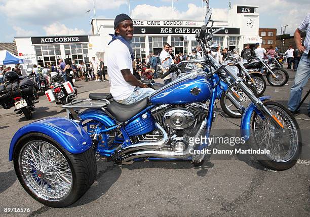 Footballer Shaun Wright-Phillips attends a photocall for Harley Davidson Celebrity Bike Ride at Ace Cafe, Wembley on August 9, 2009 in London,...