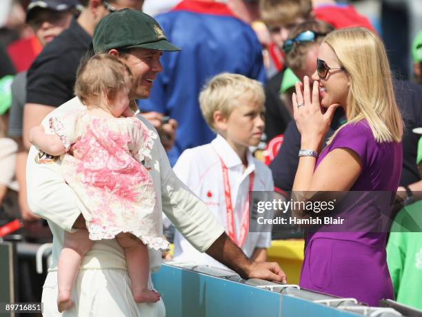 Ricky Ponting of Australia holds daughter Emmy with wife Rianna after his team defeated England during day three of the npower 4th Ashes Test Match...