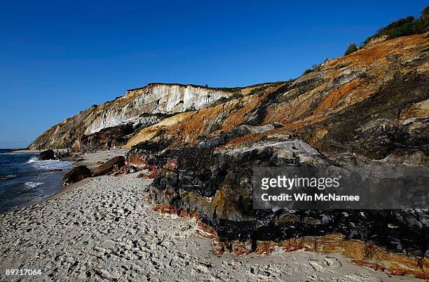 The cliffs at Gay Head beach are seen August 7, 2009 in Aquinnah, Massachusetts on the island of Martha's Vineyard. President Barack Obama and his...
