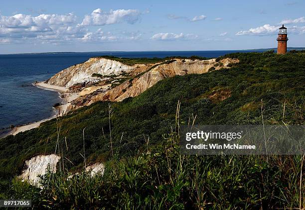 The cliffs and lighthouse at Gay Head are seenn August 7, 2009 in Aquinnah, Massachusetts on the island of Martha's Vineyard. President Barack Obama...