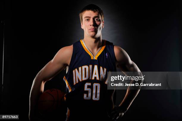 Tyler Hansbrough of the Indiana Pacers poses for a portrait during the 2009 NBA Rookie Photo Shoot on August 9, 2009 at the MSG Training Facility in...