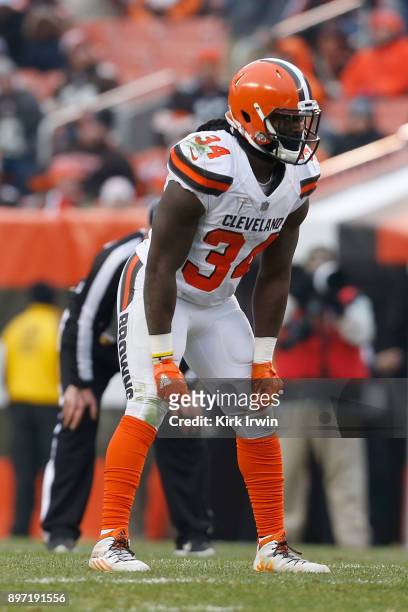 Isaiah Crowell of the Cleveland Browns prepares for the ball to be snapped during the game against the Baltimore Ravens at FirstEnergy Stadium on...