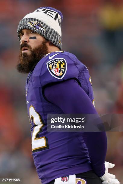 Eric Weddle of the Baltimore Ravens stands on the sideline during the game against the Baltimore Ravens at FirstEnergy Stadium on December 17, 2017...