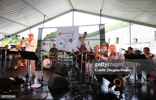 Steve Bernstein's Millennial Territory Orchestra performs at George Wein's CareFusion Jazz Festival at Fort Adams State Park on August 9, 2009 in...