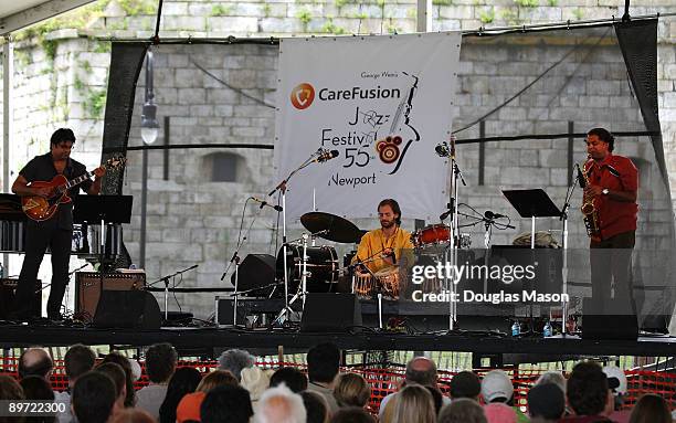 Rudresh Mahanthappa's Indo-Pak Coalition, Rez Abbasi, Dan Weiss and Rudresh Mahanthappa, perform at George Wein's CareFusion Jazz Festival at Fort...