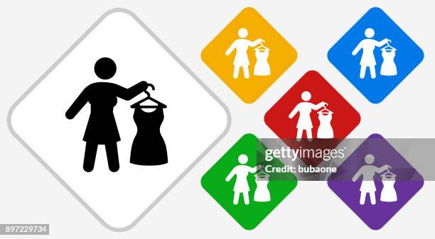 dressing up color diamond vector icon - woman putting on diamond stock illustrations