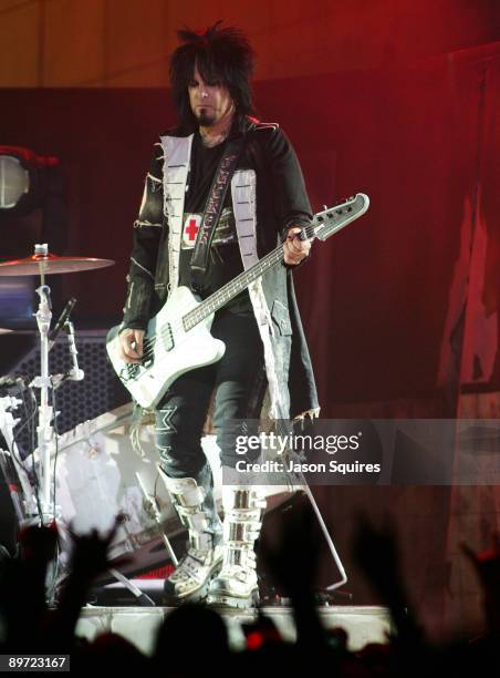 Nikki Sixx of Motley Crue performs during Crue Fest 2 at the Sprint Center on August 9, 2009 in Kansas City, Missouri.