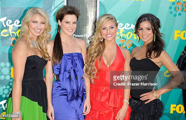 Actresses Ayla Kell, Chelsea Hobbs, Cassie Scerbo, and Josie Loren arrive at the 2009 Teen Choice Awards held at Gibson Amphitheatre on August 9,...