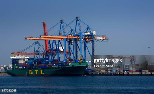 Ship anchored at Visakhapatnam Seaport on February 2, 2016 in Visakhapatnam, India. It is India's second largest port by volume of cargo handled.