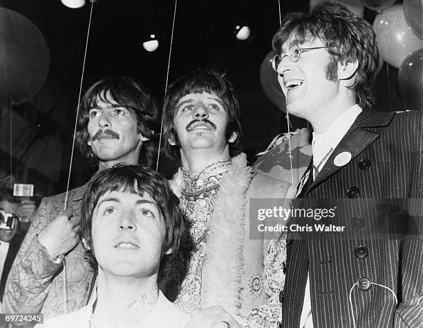 Beatles 1967 George Harrison, Paul McCartney, Ringo Starr and John Lennon at All You Need Is Love TV Show from Abbey Road June 1967