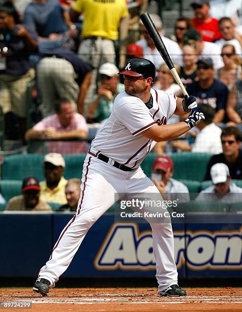 Catcher Brian McCann of the Atlanta Braves against the Boston Red Sox at Turner Field on June 27, 2009 in Atlanta, Georgia.