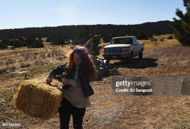 Aubrey Lykins works on chores at home on December 20, 2017 in Walsenburg, Colorado. Lykins grew up in Walsenburg, but moved away to Columbus, Ohio,...