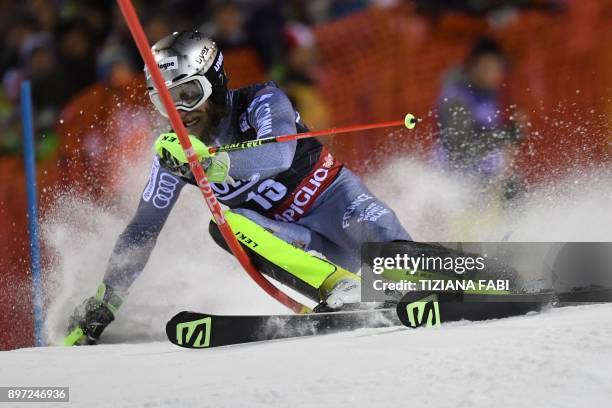 France's Julien Lizeroux competes in the FIS Alpine World Cup Men's Slalom on December 22, 2017 in Madonna di Campiglio, Italian Alps. / AFP PHOTO /...