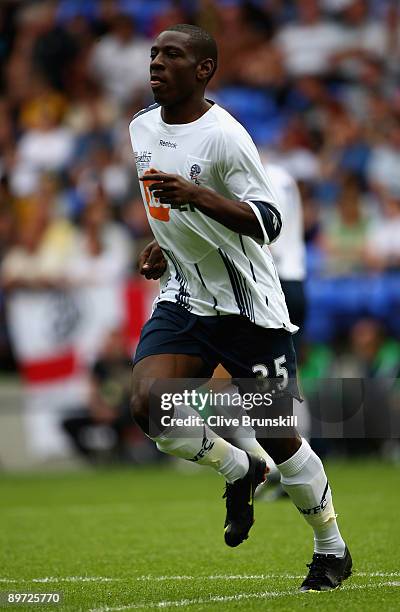 Tope Obadeyi of Bolton Wanderers in action during the Pre Season Friendly match between Bolton Wanderers and Hibernian at the Reebok Stadium on...