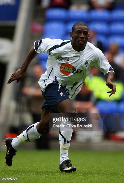 Tope Obadeyi of Bolton Wanderers in action during the Pre Season Friendly match between Bolton Wanderers and Hibernian at the Reebok Stadium on...