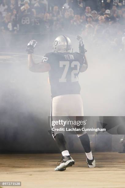 Donald Penn of the Oakland Raiders is introduced before the game against the Dallas Cowboys at Oakland-Alameda County Coliseum on December 17, 2017...