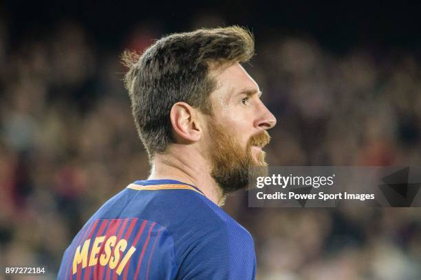 Lionel Messi of FC Barcelona during the La Liga 2017-18 match between FC Barcelona and Deportivo La Coruna at Camp Nou Stadium on 17 December 2017 in...