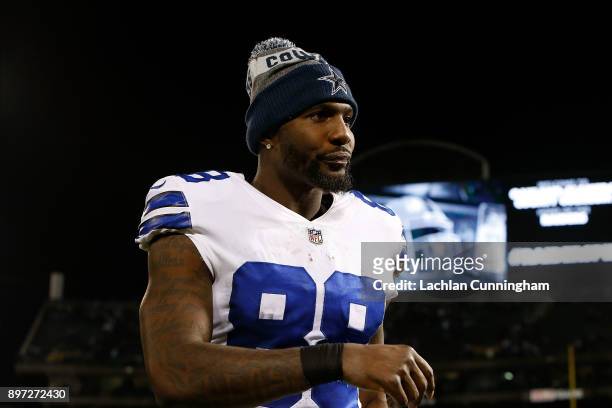 Dez Bryant of the Dallas Cowboys leaves the field after a win against the Oakland Raiders at Oakland-Alameda County Coliseum on December 17, 2017 in...