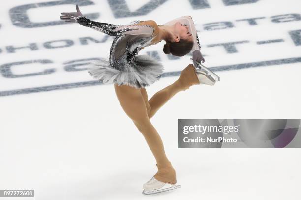 Alina Zagitova performs her short program at the Russian Figure Skating Championships in St. Petersburg, Russia, on 22 December 2017.