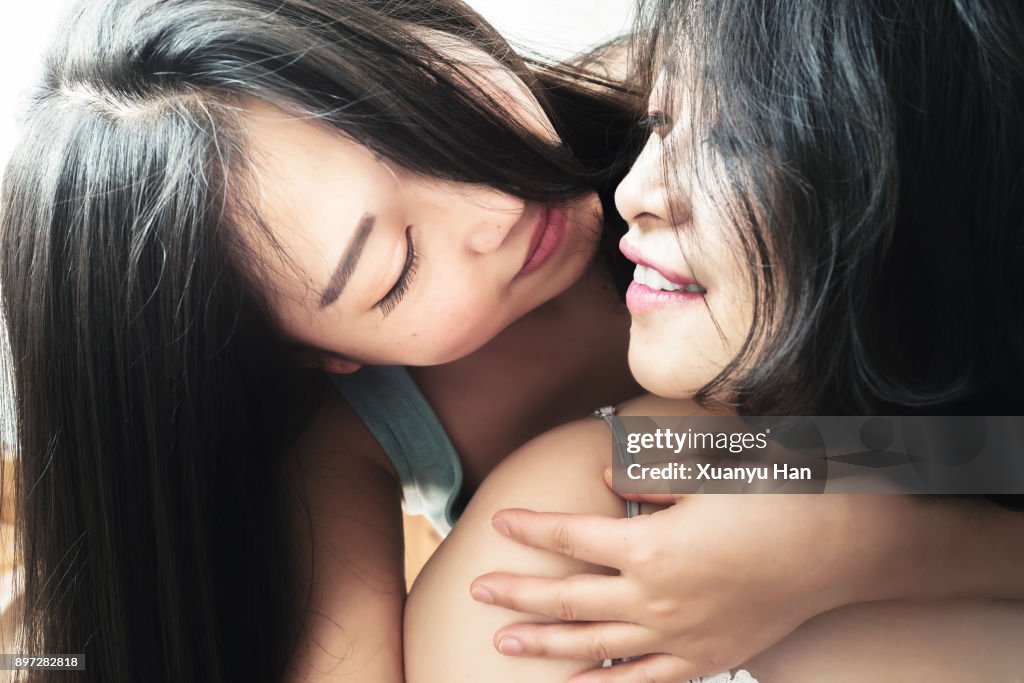 Affectionate lesbian couple