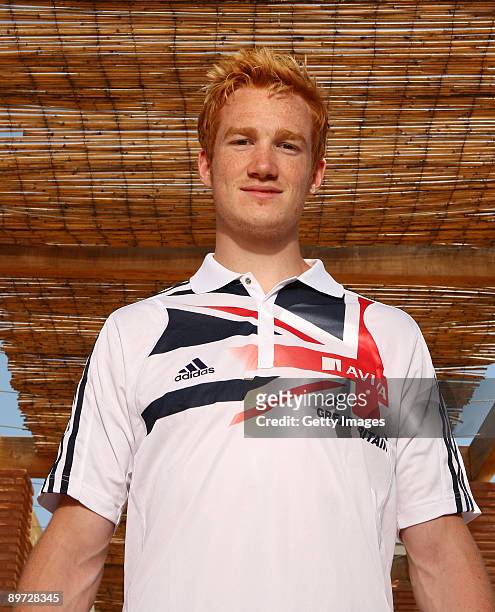 Greg Rutherford of Great Britain poses during a photo session at the Aviva GB & NI Team Preparation Camp on August 9, 2009 in Monte Gordo, Portugal.