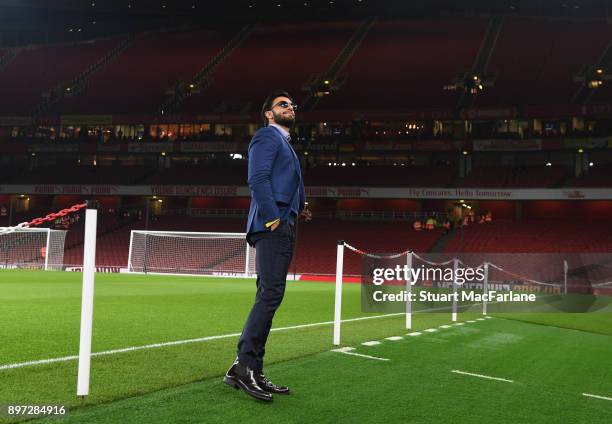 Indian film actor and Arsenal fan Ranveer Singh during the Premier League match between Arsenal and Liverpool at Emirates Stadium on December 22,...