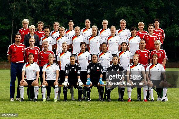 Players and team members of the German women national soccer team head coach Silvia Neid, coach Ulrike Ballweg, Martina Mueller, Sonja Fuss, Inka...