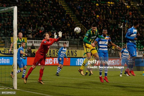 Bjorn Johnsen of ADO Den Haag scores the second goal to make it 2-0 during the Dutch Eredivisie match between ADO Den Haag v PEC Zwolle at the Cars...