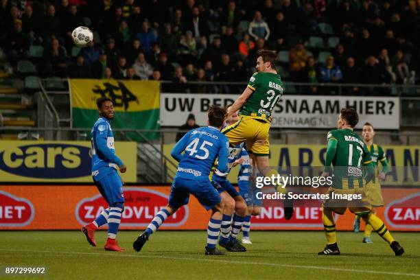 Erik Falkenburg of ADO Den Haag scores the first goal to make it 1-0 during the Dutch Eredivisie match between ADO Den Haag v PEC Zwolle at the Cars...