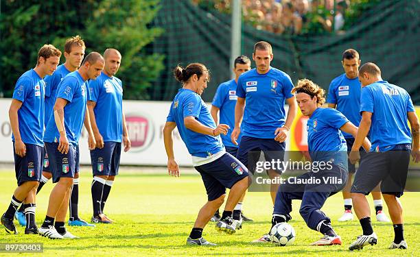 Mauro Camoranesi and Federico Marchetti of Italy during the training on August 10, 2009 in Coverciano , Italy.