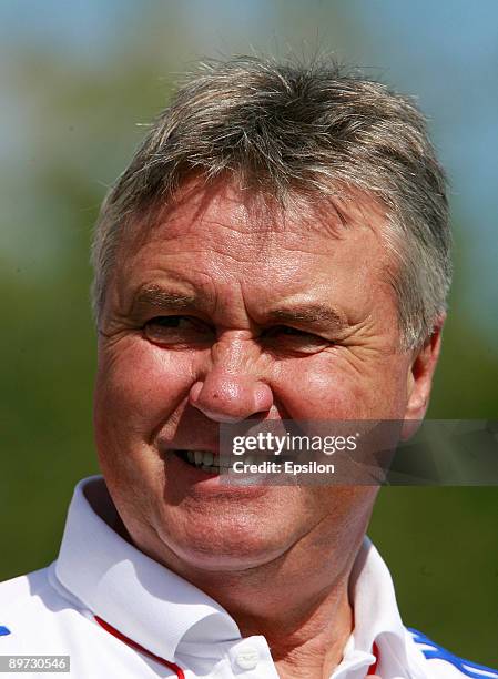 Russia's head coach Guus Hiddink looks on during a training session, ahead of their international friendly match against Argentina, at the Eduard...