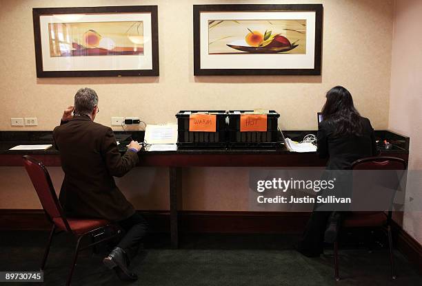 Kohl's employees make follow up calls to potential job candidates during a Kohl's job fair at the Embassy Suites hotel August 10, 2009 in San Rafael,...