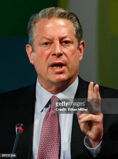Former U.S. Vice President Al Gore speaks during the National Clean Energy Summit 2.0 at the Cox Pavilion at UNLV August 10, 2009 in Las Vegas,...