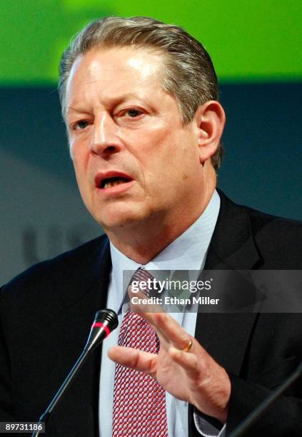 Former U.S. Vice President Al Gore speaks during the National Clean Energy Summit 2.0 at the Cox Pavilion at UNLV August 10, 2009 in Las Vegas,...