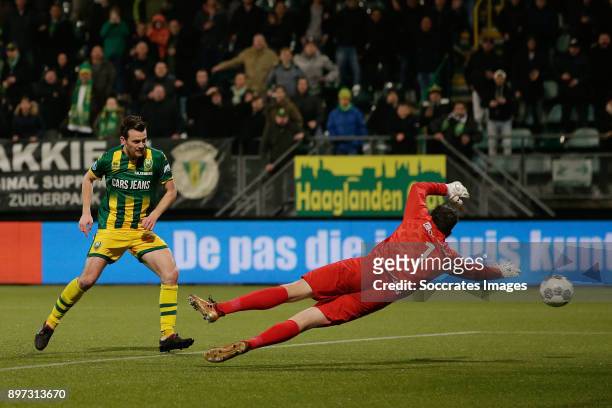 Erik Falkenburg of ADO Den Haag scores the third goal to make it 3-0 during the Dutch Eredivisie match between ADO Den Haag v PEC Zwolle at the Cars...